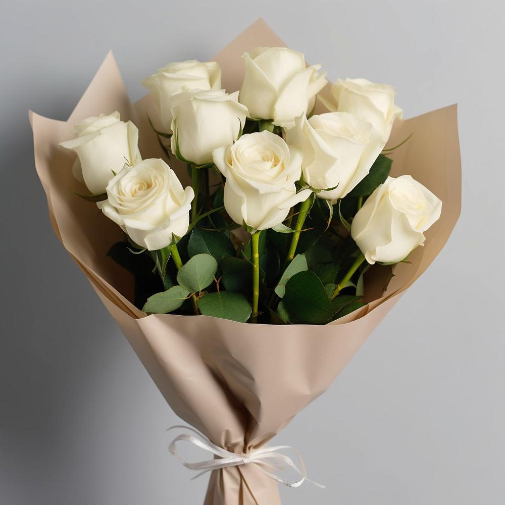 9 Белых роз Эдлесс Лав в Сочи Букет 9 Белых роз Эдлесс Лав в Сочи