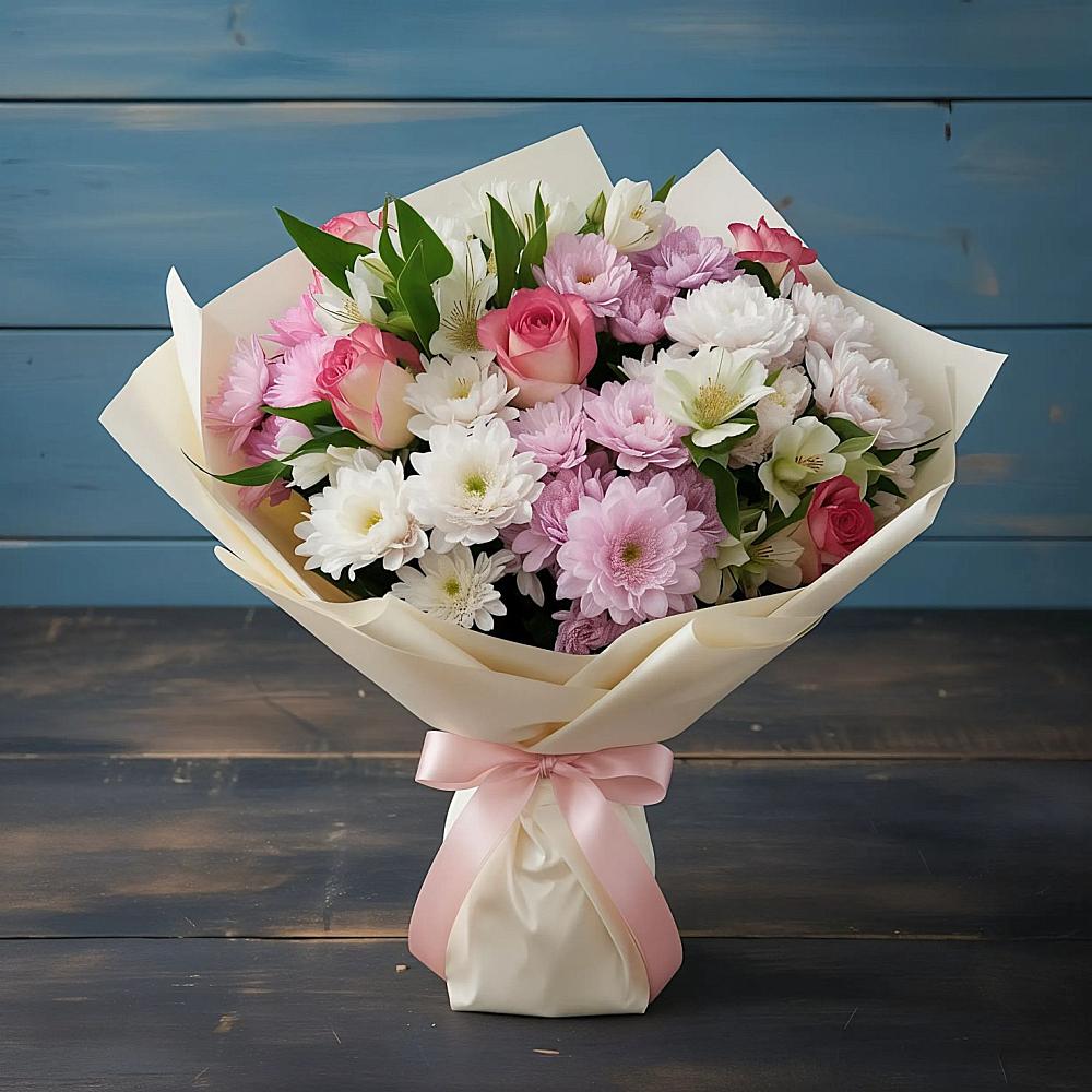 Букет цветов из: Хризантемы, Альстромерии и Розы в Сочи